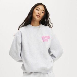 NWT Cotton On women's Plush Graphic Crew Sweatshirt Gray Oversized Hoodie Sz S